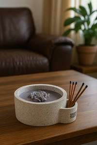 Hand-made Cement Soy Candle Vessel w Matches
