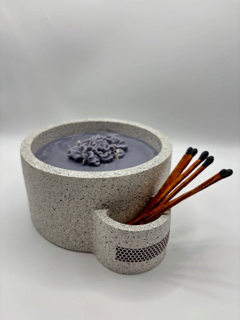 Hand-made Cement Soy Candle Vessel w Matches
