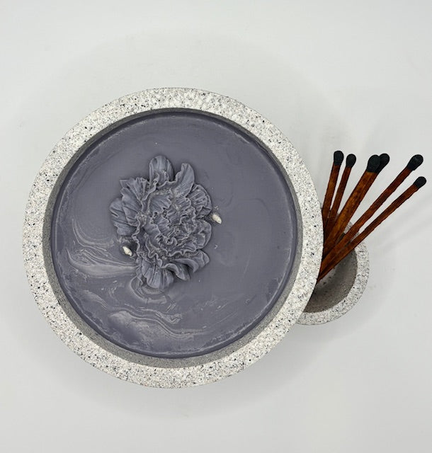 Hand-made Cement Soy Candle Vessel w Matches