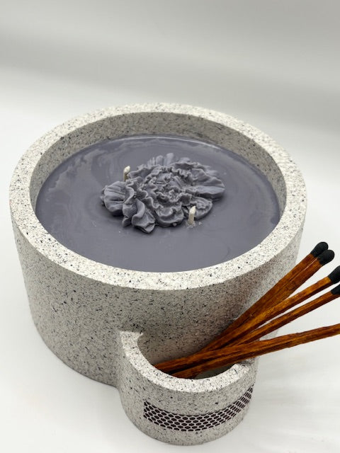 Hand-made Cement Soy Candle Vessel w Matches