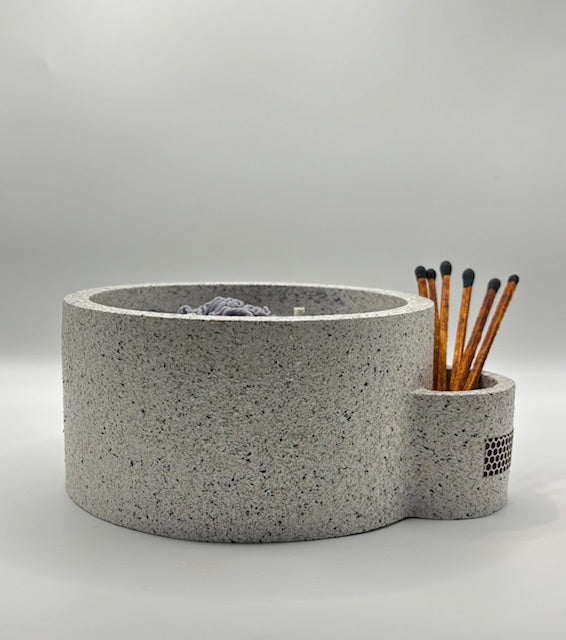 Hand-made Cement Soy Candle Vessel w Matches