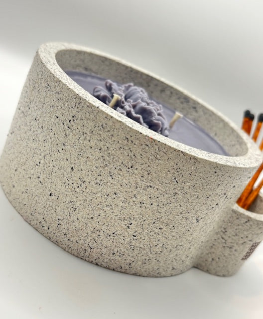 Hand-made Cement Soy Candle Vessel w Matches